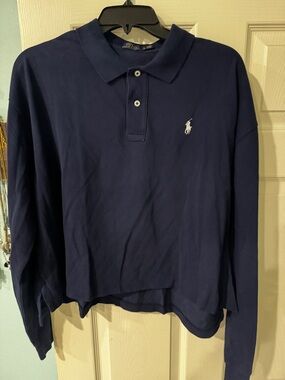 Large Ralph Lauren Navy Long Sleeve Polo with White Pony